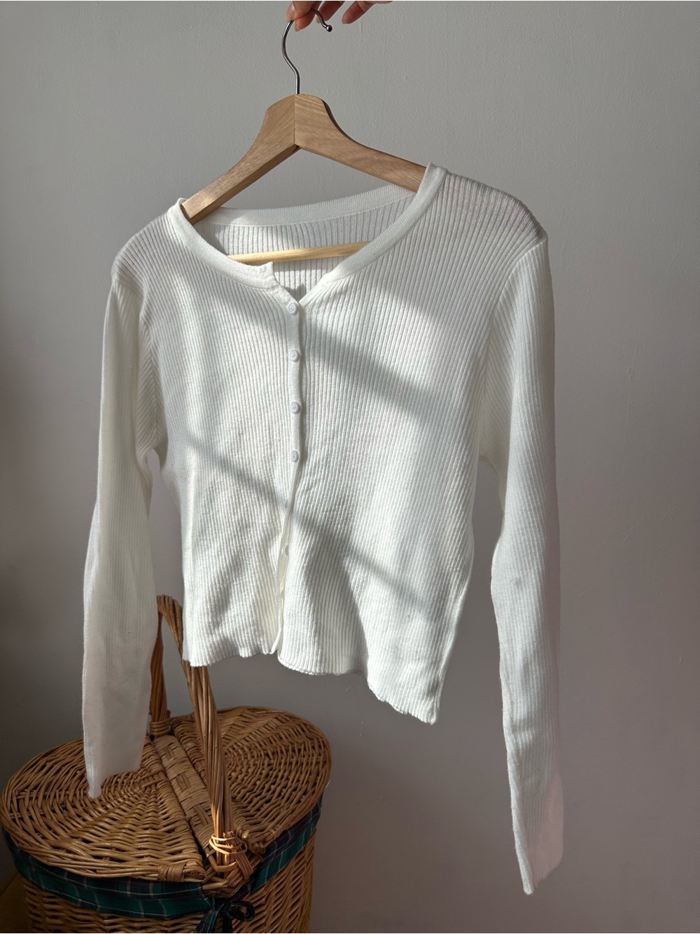 Lightweight white button up cardigan S